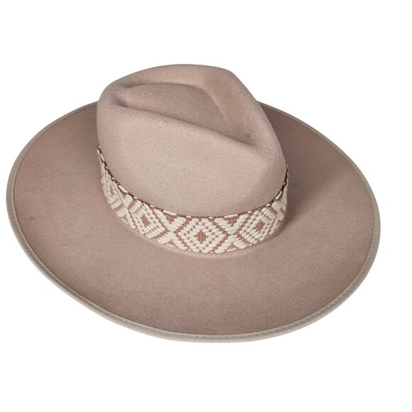 Olive & Pique Ella Wool Felt Gambler Flat Brim Western Hat with Aztec Band‎ OS - Picture 2 of 16